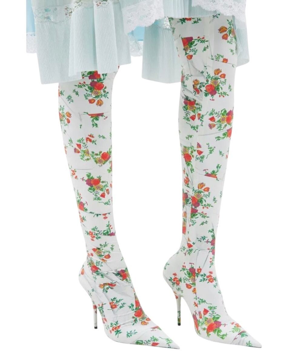 Balenciaga Floral Knife Thigh High Boots 37 Sock Stiletto Rare Runway